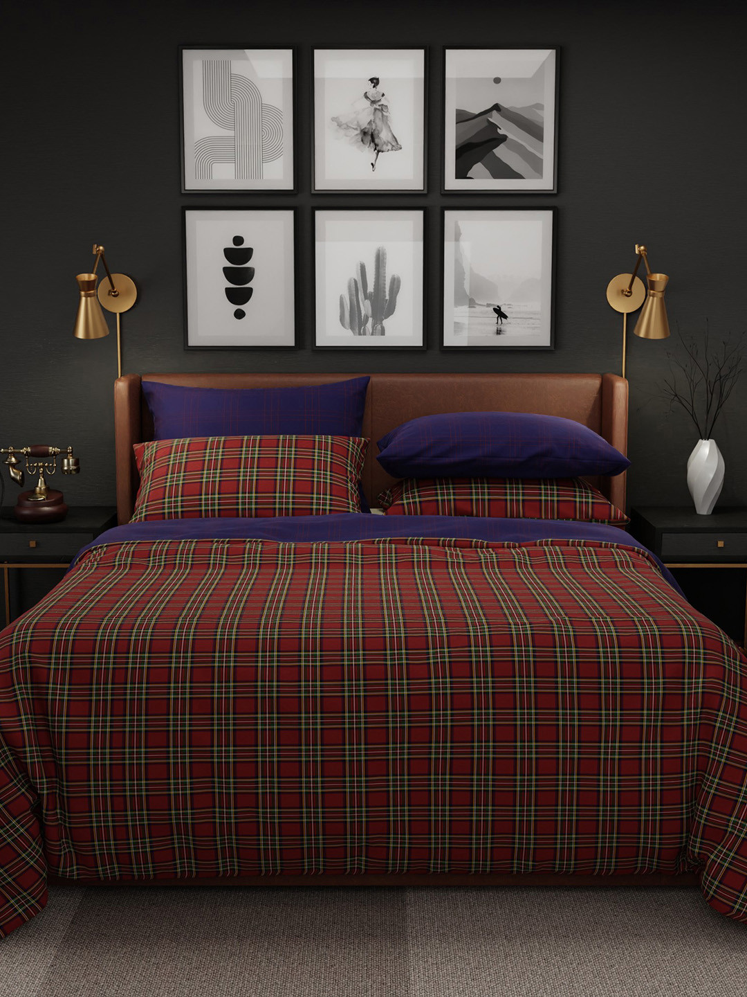 Stoa Paris Vogue Red & Green Checked Double King Bedding Set