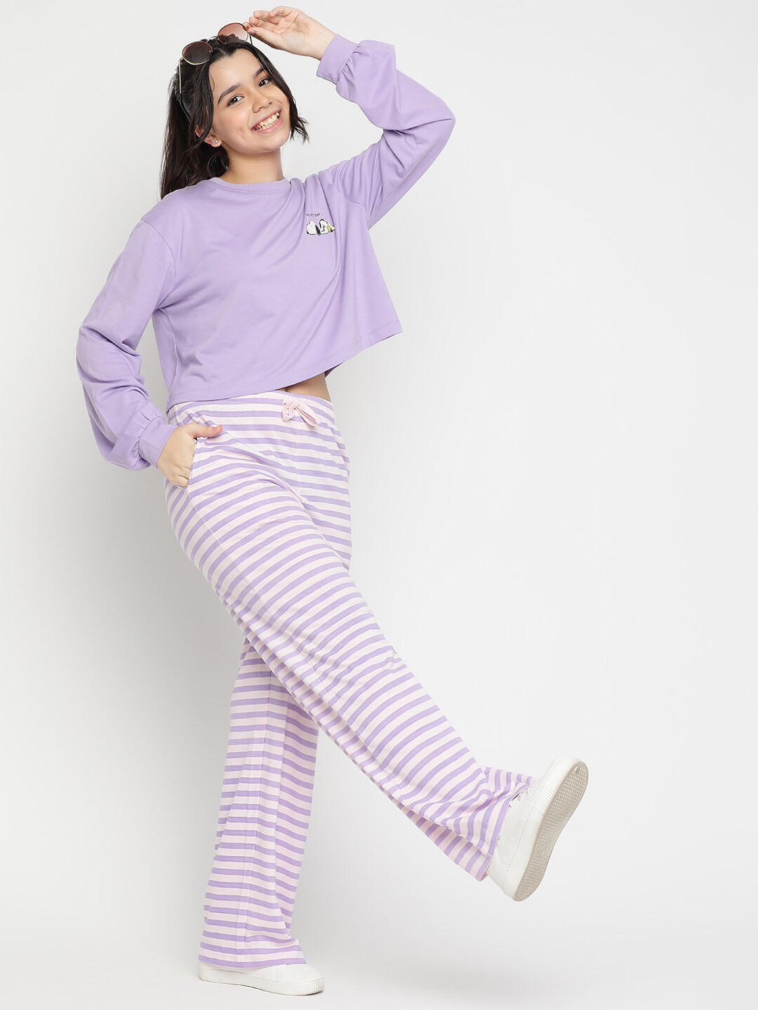 Lil Tomatoes Girls Round Neck Top with Striped Trousers