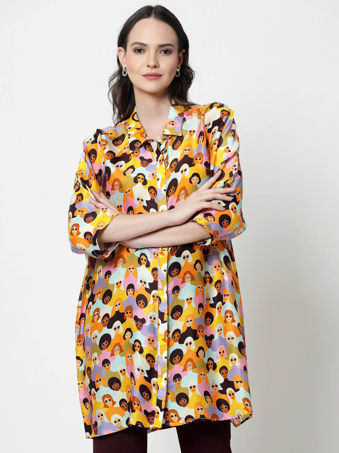 OFFICE & YOU Women Conversational Printed Oversized Longline Shirt