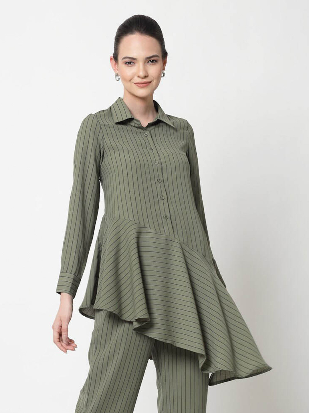 OFFICE & YOU Women Striped Cotton Asymmetrical Casual Shirt