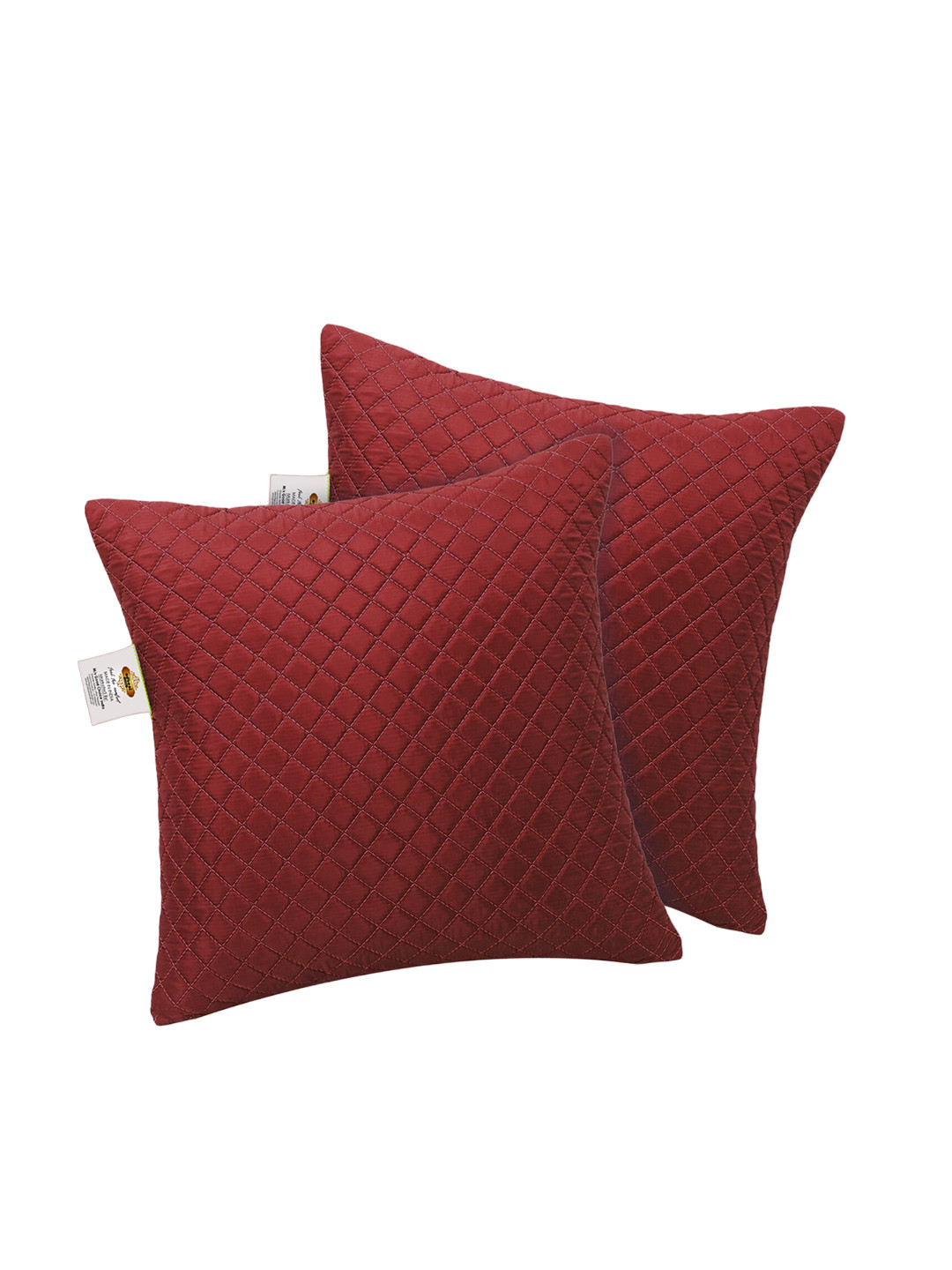 Adbeni 2 Pieces Maroon Quilted Square Pre-Filled Cushions