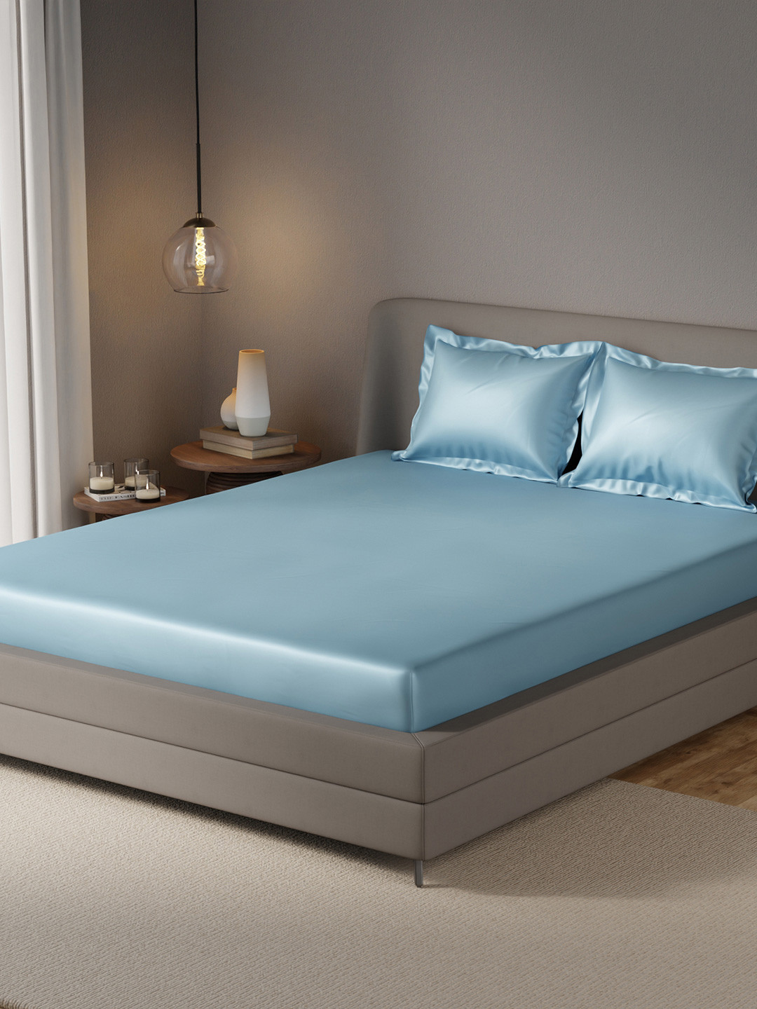 Stoa Paris Date Night Collection Satin 300 TC Fitted King Fine Bedsheet-72 x 78 inches