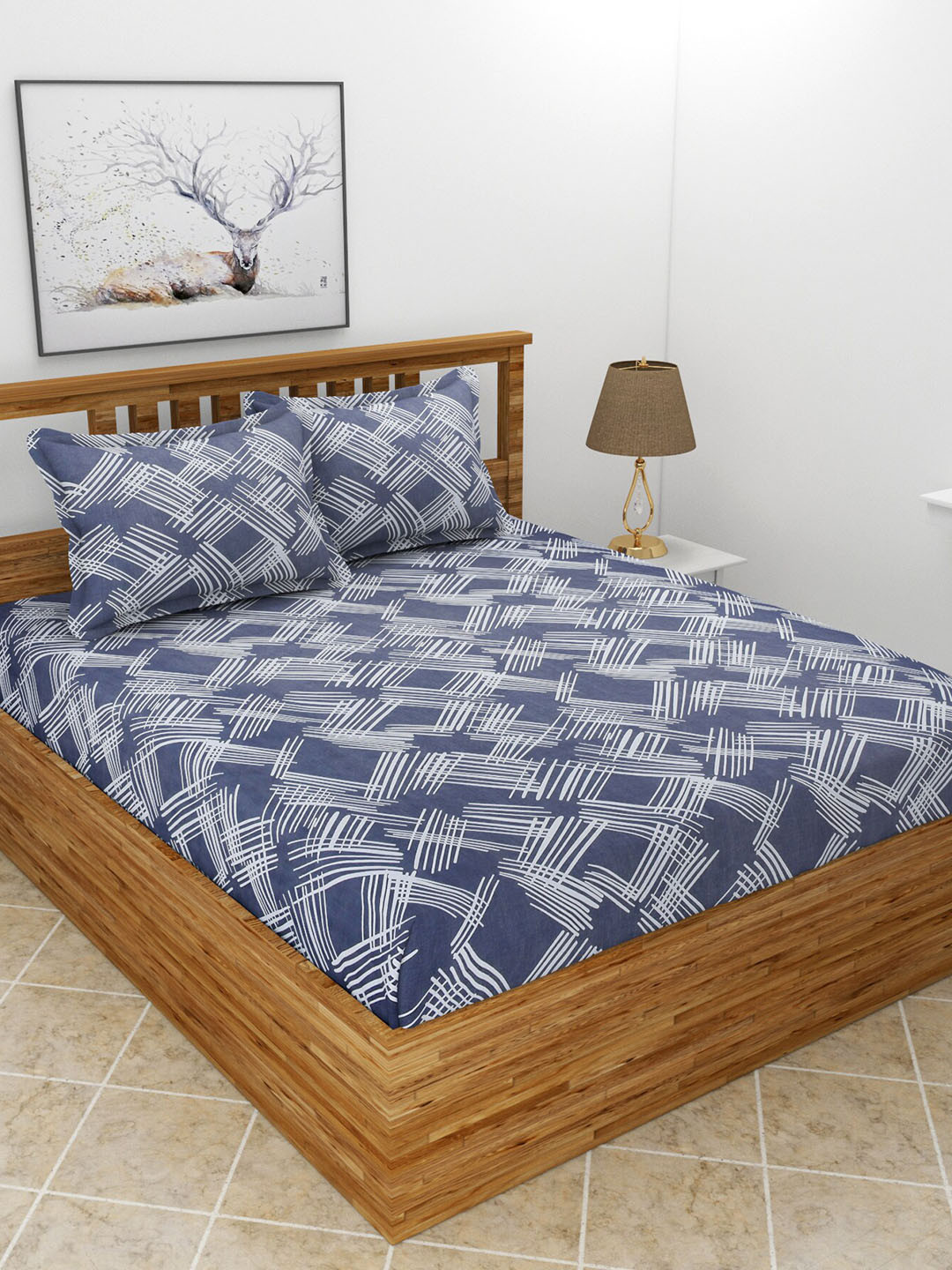 MORADO Snowd Blue Abstract Polycotton 210 TC Queen Fine Bedsheet with 2 Pillow Covers-229 x 254 cm