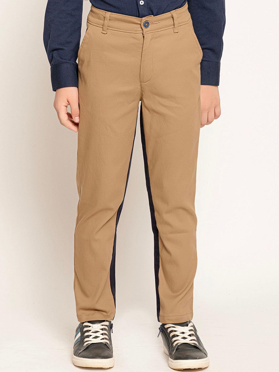 One Friday Boys Mid Rise Plain Relaxed Cotton Chinos Trousers
