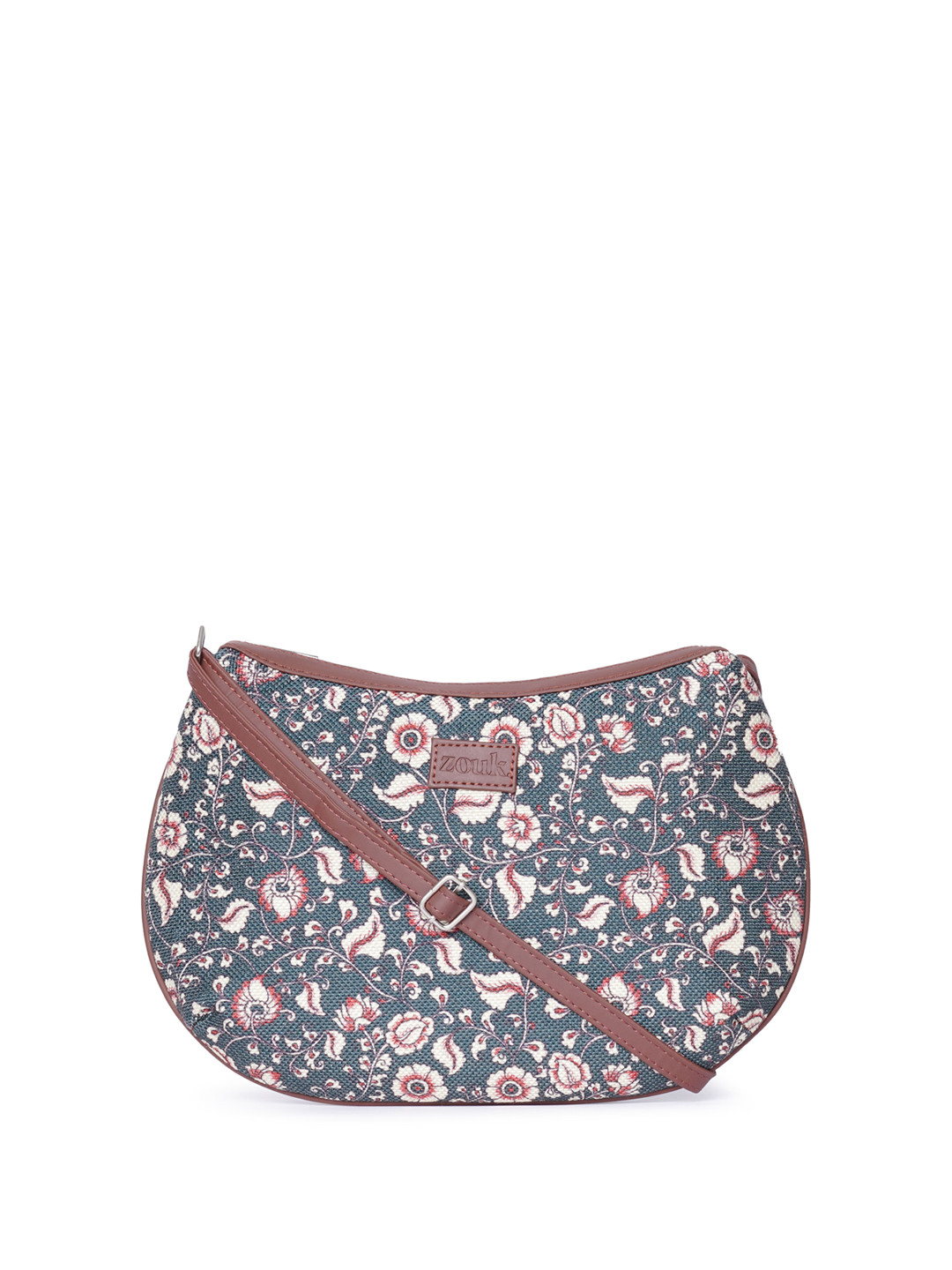 ZOUK Floral Printed Structured Jute Sling Bag