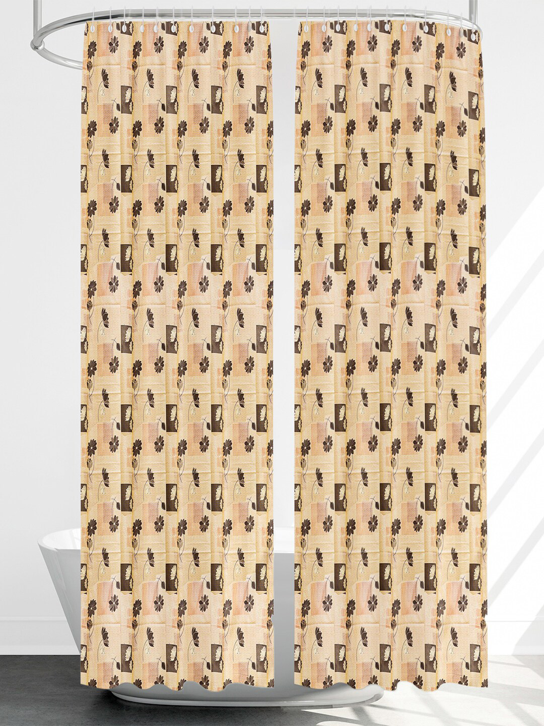 Kuber Industries Cream-Colored 2 Pieces Printed Shower Curtains