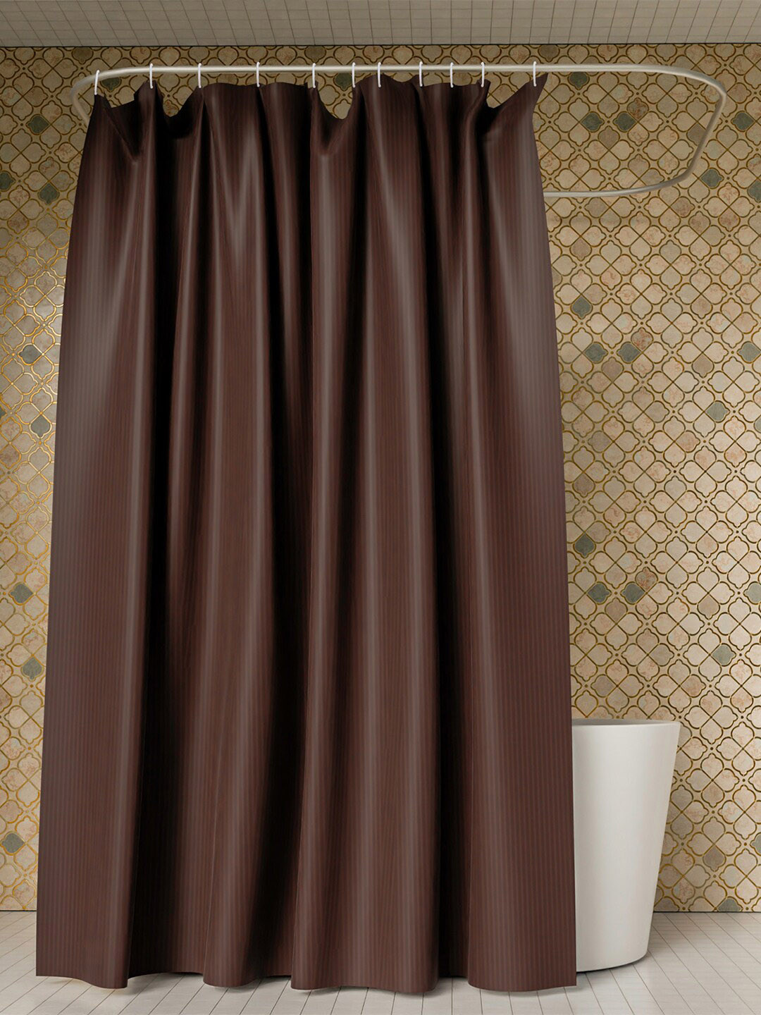 Kuber Industries Brown Shower Curtain with Hooks