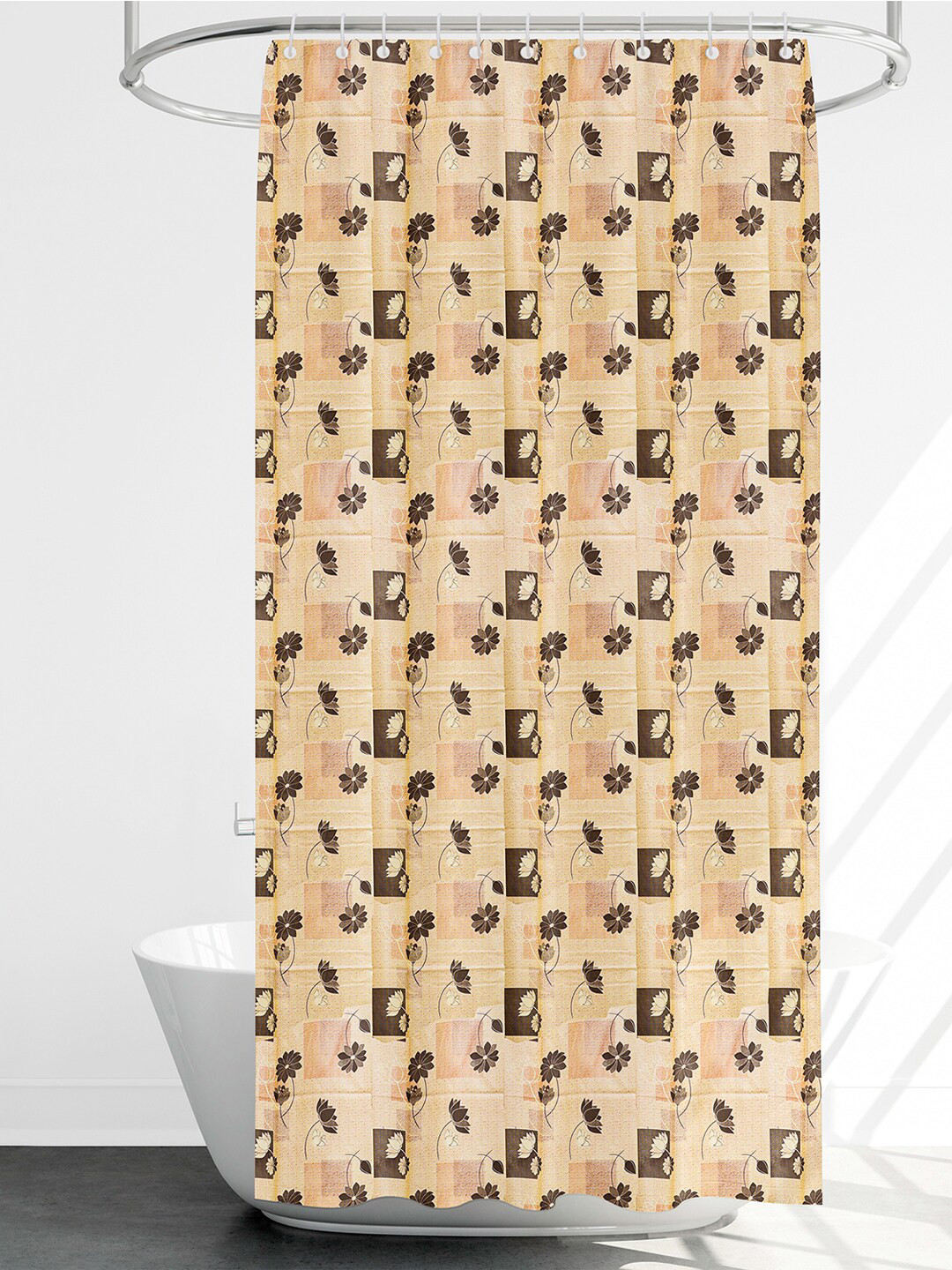 Kuber Industries Cream-Colored Printed Shower Curtain