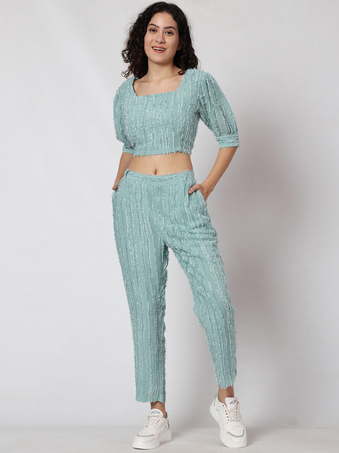 Prettify Self Designed Square Neck Puff Sleeves Top With Trouser