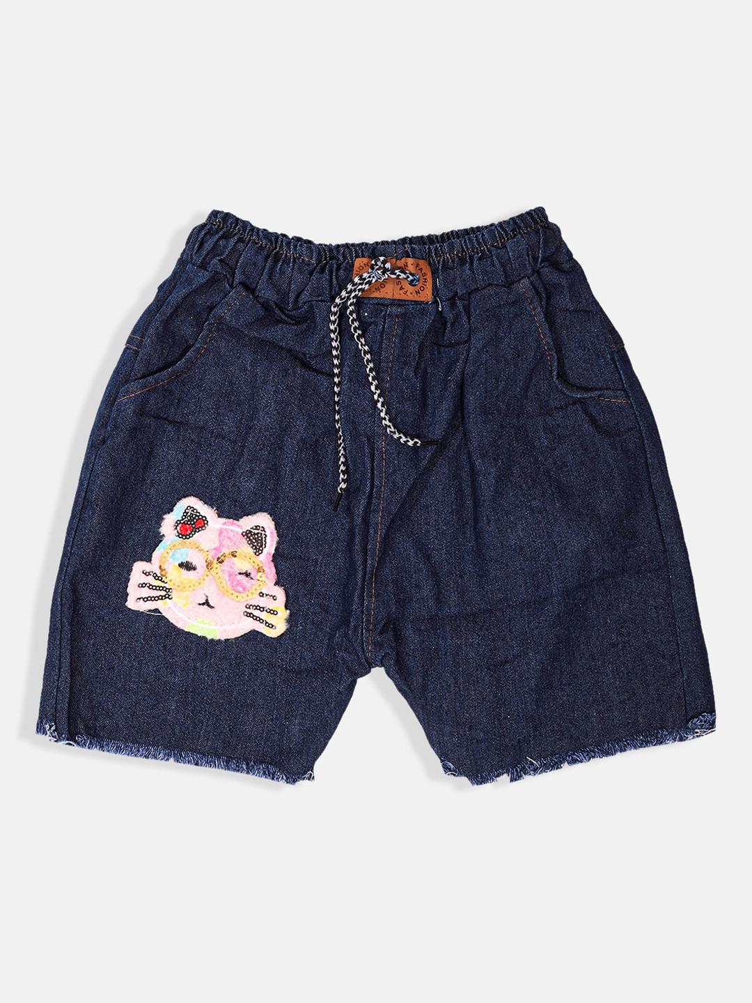 MANZON Girls Self Design Mid-Rise Denim Shorts