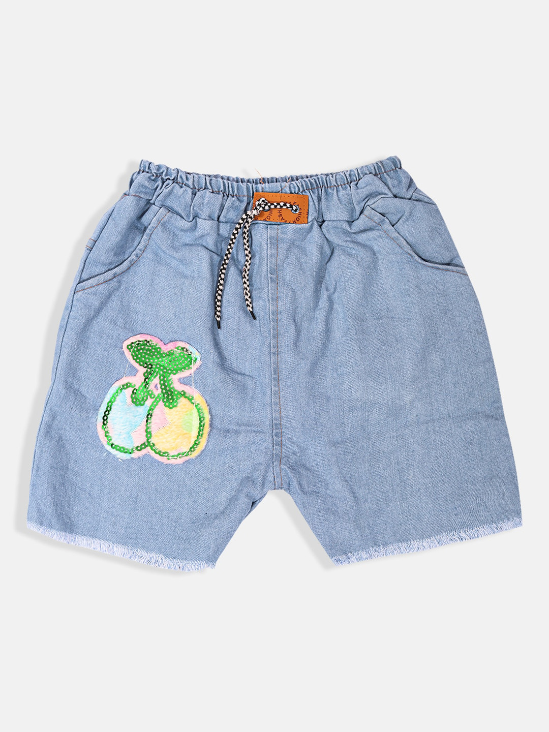 MANZON Girls Self Design Mid-Rise Denim Shorts