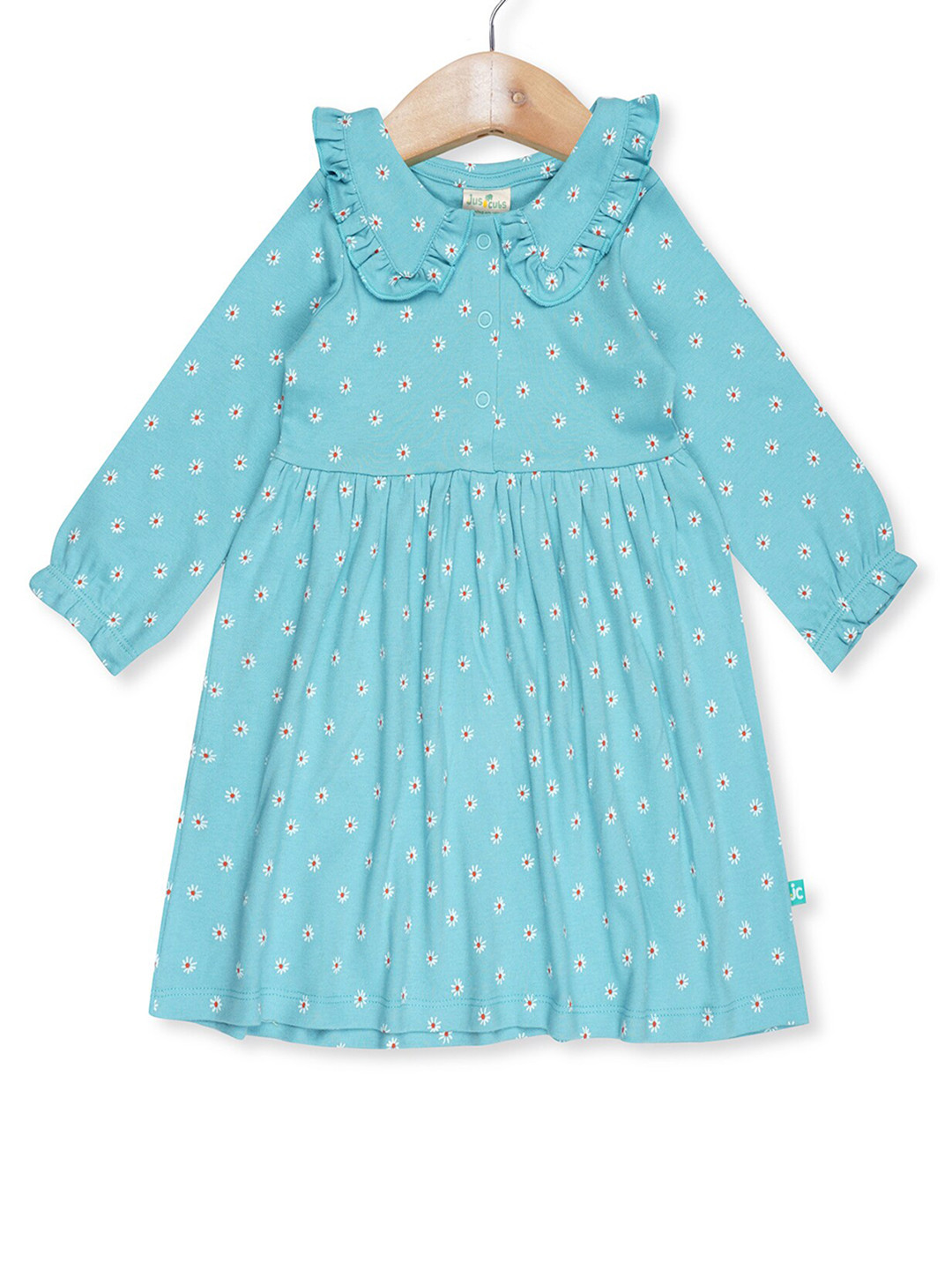 JusCubs Above the Keyboard Collar  Floral Printed Gathered or Pleated Cotton A-Line Dress