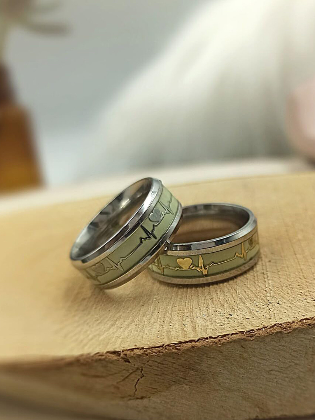 VIEN Men Set Of 3 Platinum-Plated Stainless Steel Enamelled Finger Rings