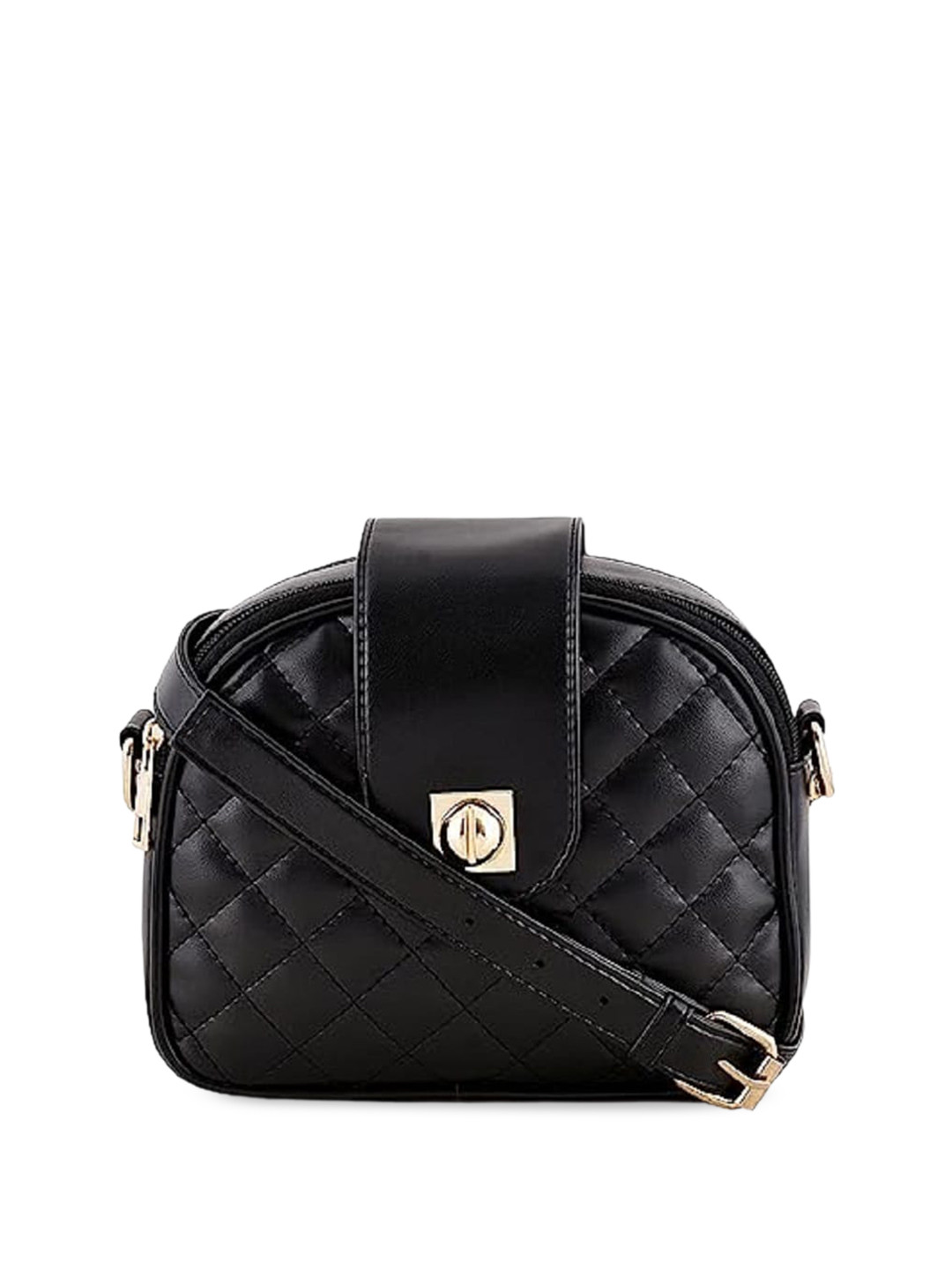 DressBerry Checked Half Moon Sling Bag with Quilted