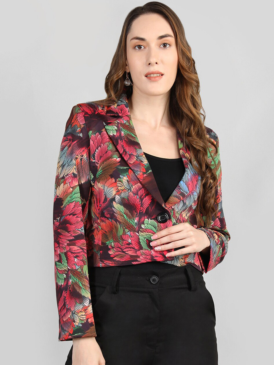 CHKOKKO Floral Printed Single-Breasted Stylish Overcoat