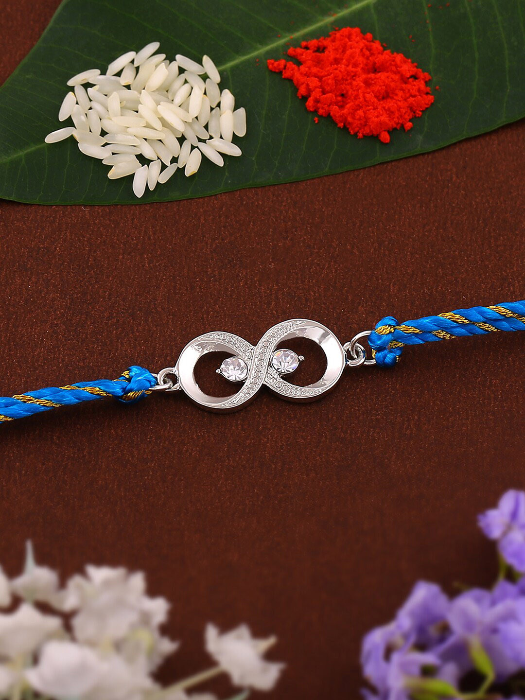 Estele Rhodium-plated Crystal-studded Infinity Charm Rakhi