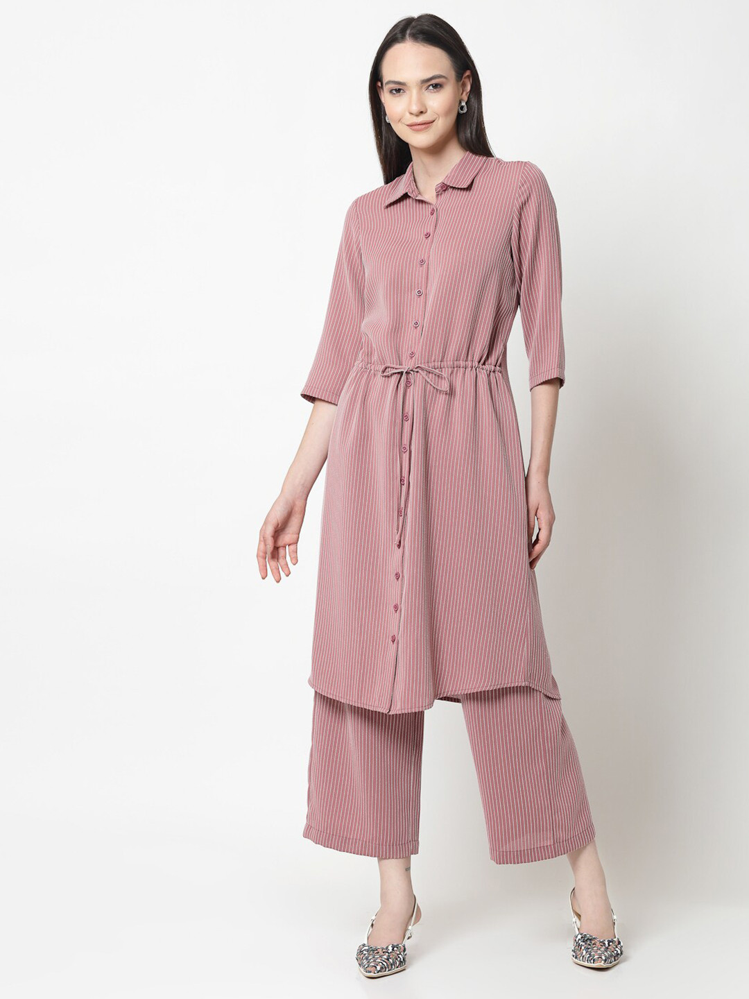 OFFICE & YOU Striped Pure Cotton A Line Kurta