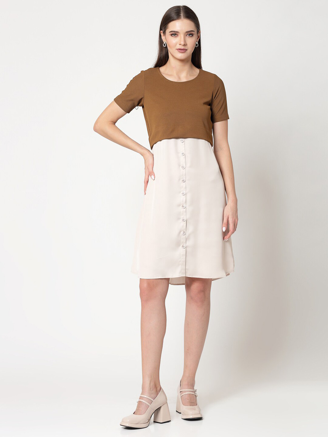 OFFICE & YOU Satin Shirt Dress Comes With Acrylic Crop T-shirt