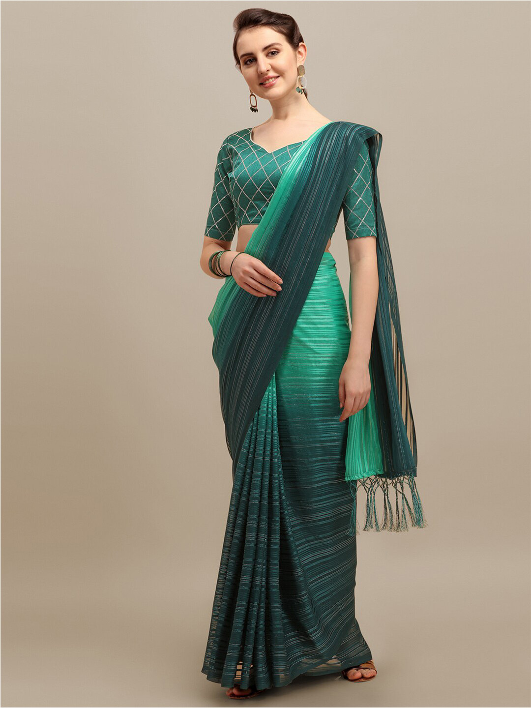 Mitera Green Ombre Dyed Saree