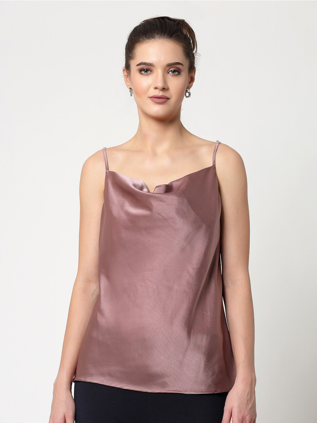 OFFICE & YOU Cowl Neck Shoulder Straps Satin Top