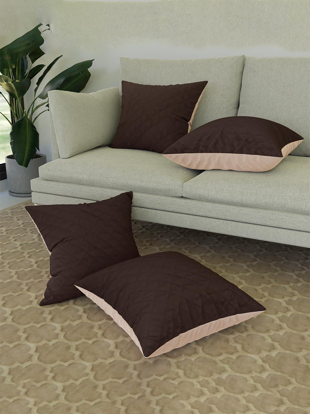 Kuber Industries Brown Cotton Quilted 4 Piece Textured Square Cushion Covers -18x18In
