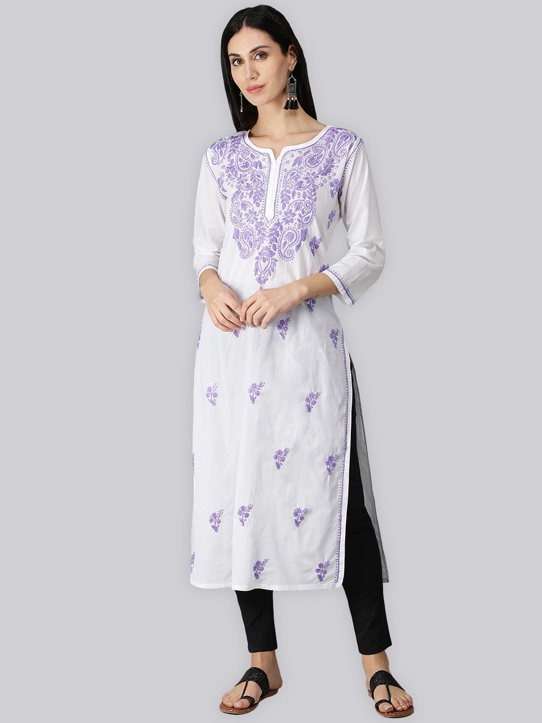 Seva Chikan Paisley Embroidered Chikankari Shadow Work Straight Kurta
