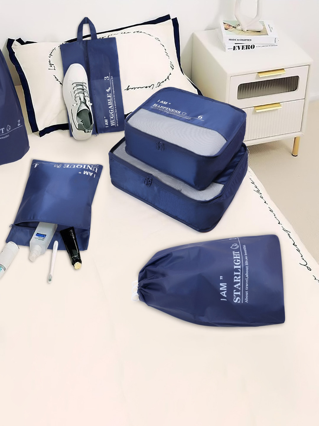 HOUSE OF QUIRK Navy Blue 6 Pieces Water Resistant Packing Cubes Travel Organisers