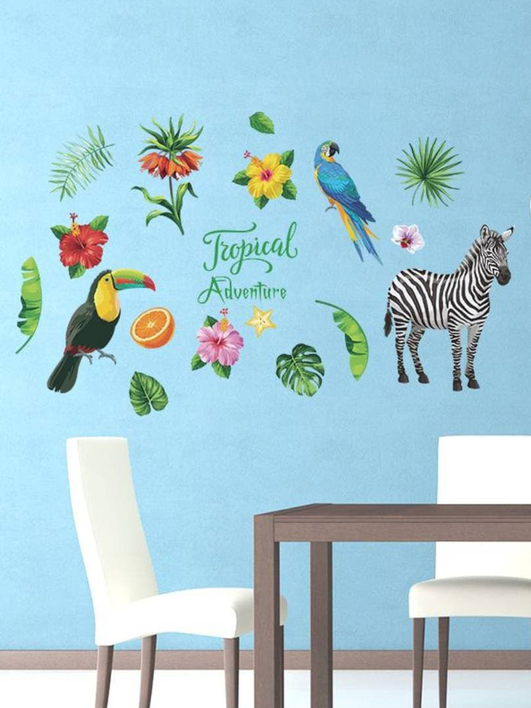 Jaamso Royals Green & Yellow Tropical Adventure Printed Self Adhesive Wall Sticker