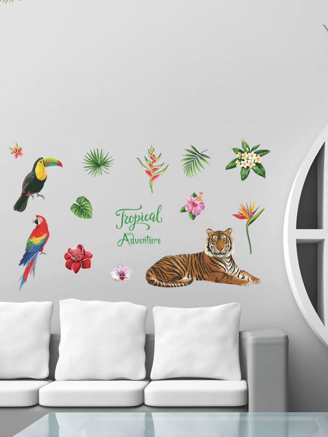 Jaamso Royals Green & Brown Tropical Adventure Self Adhesive Wall Sticker