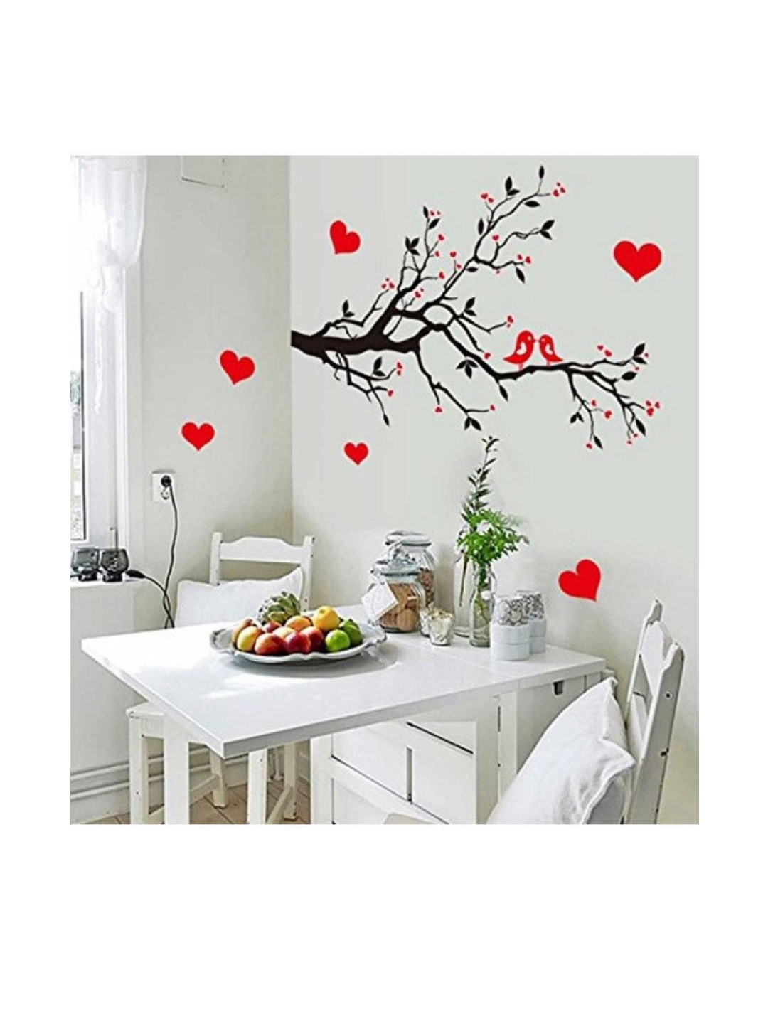 Jaamso Royals Black & Red Love Tree Printed Self Adhesive Wall Sticker