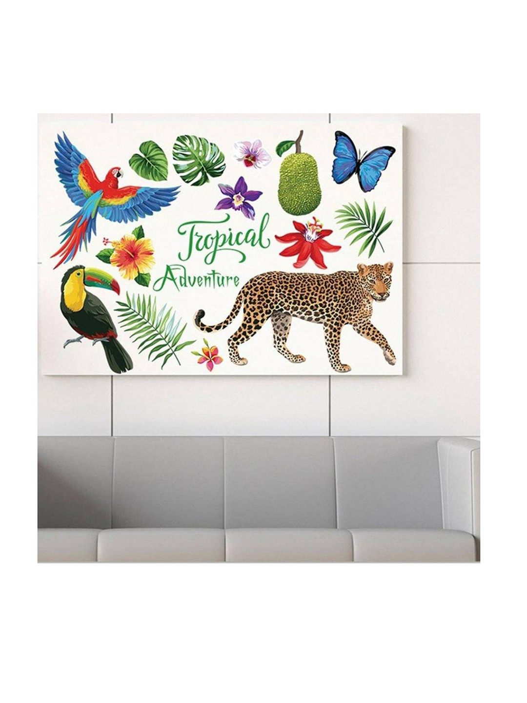 Jaamso Royals Green & Blue Tropical Adventure Printed Self Adhesive Wall Sticker