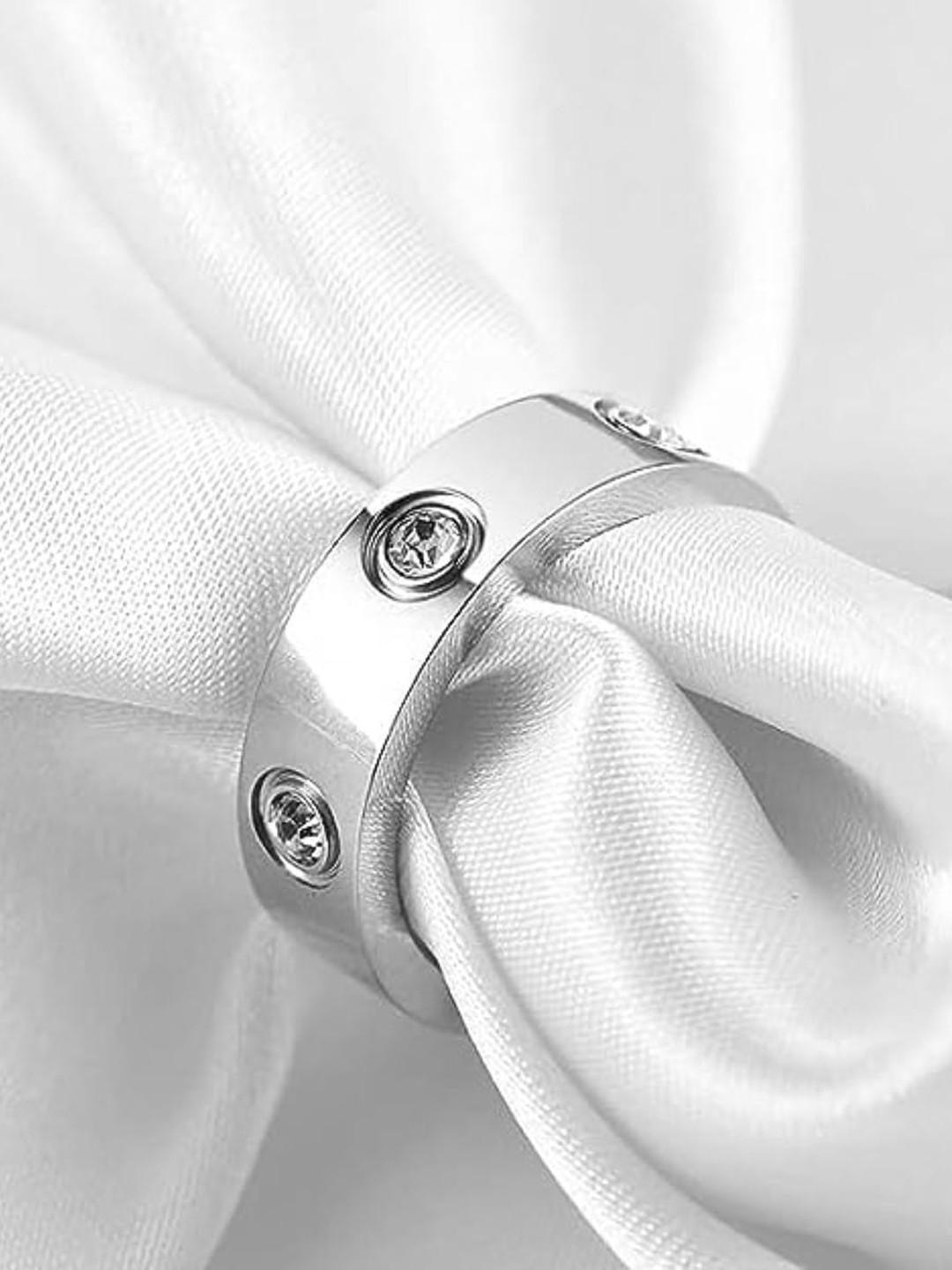 EL REGALO High Polished Stainless Steel Artificial Stone Band Ring