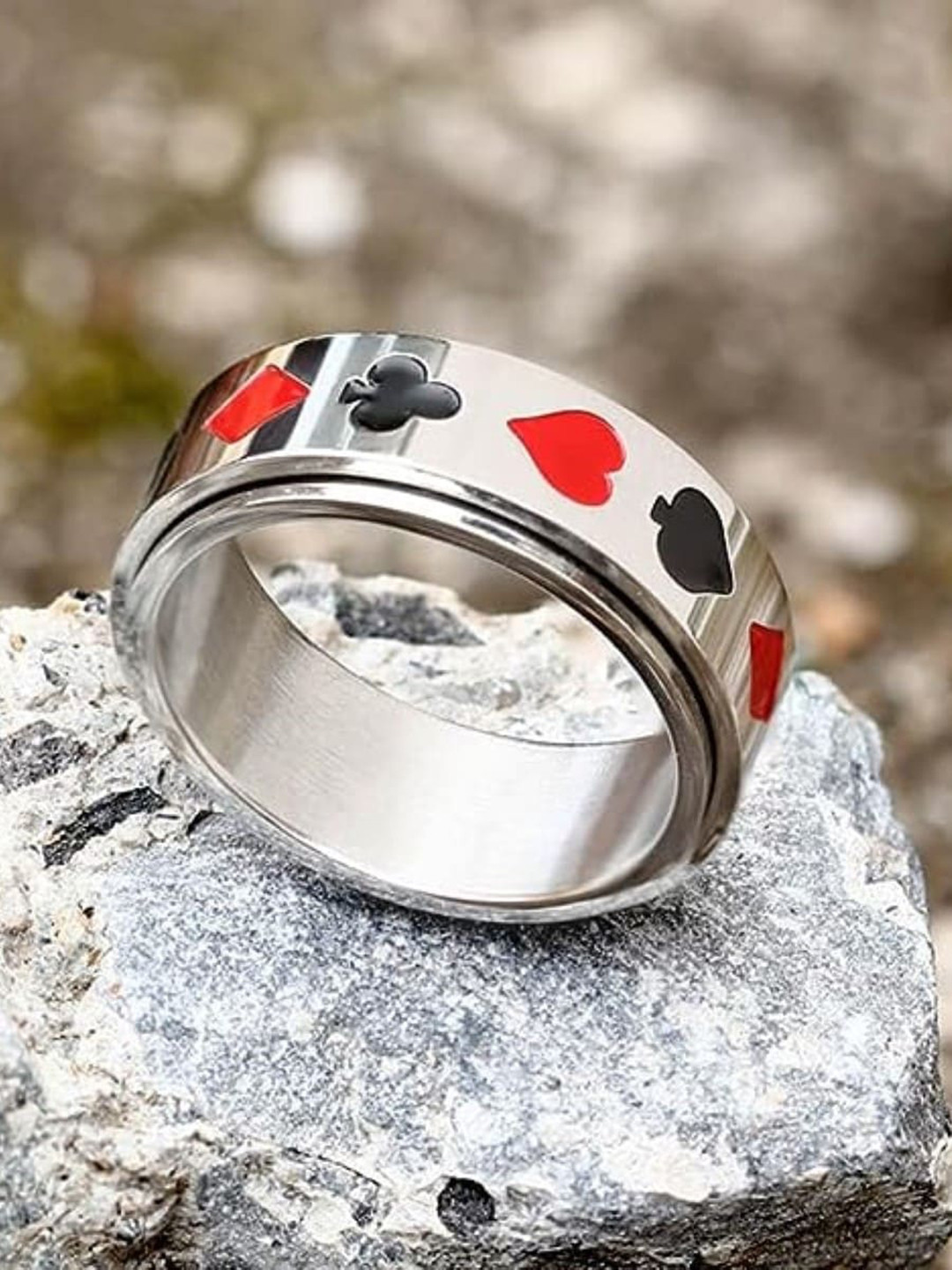 EL REGALO Silver-Plated High Polished Stainless Steel Rotatable Finger Ring