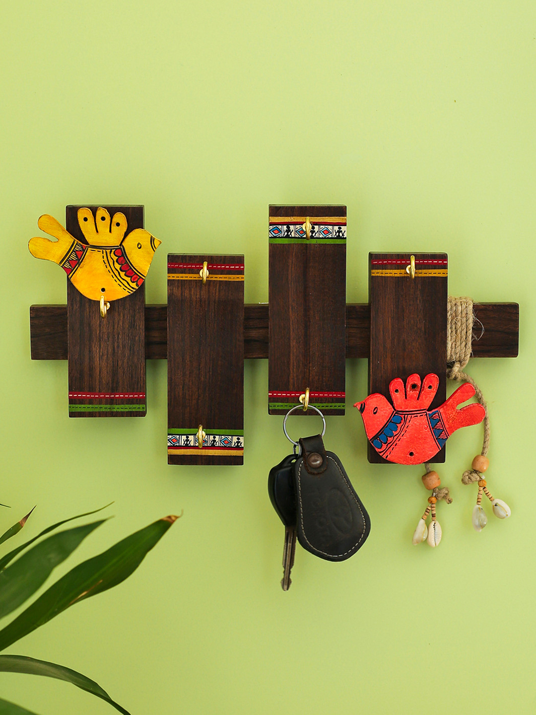 ExclusiveLane Brown Warli Hand-Painted Sheesham Wooden Key Holders