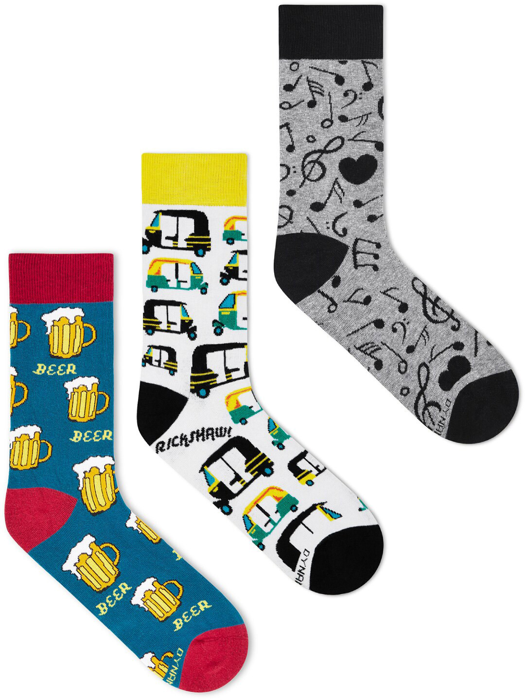 Dynamocks Unisex Pack Of 3 Patterned Crew Socks