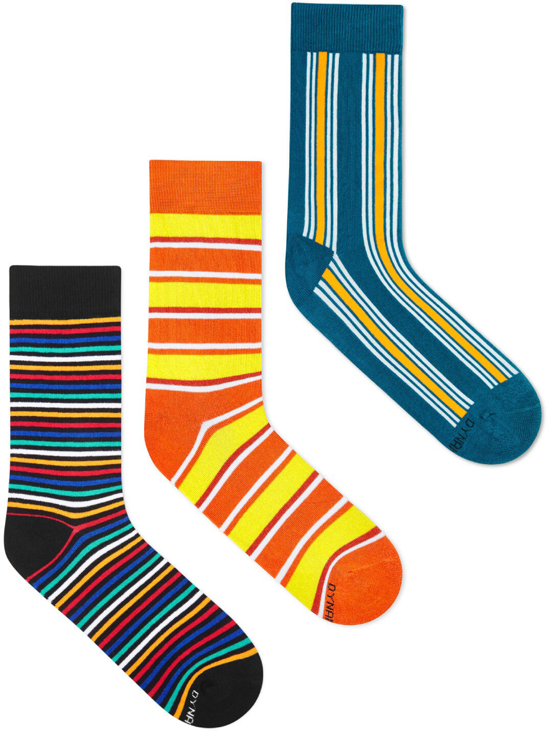 Dynamocks Unisex Pack Of 3 Striped Calf-Length Crew Socks