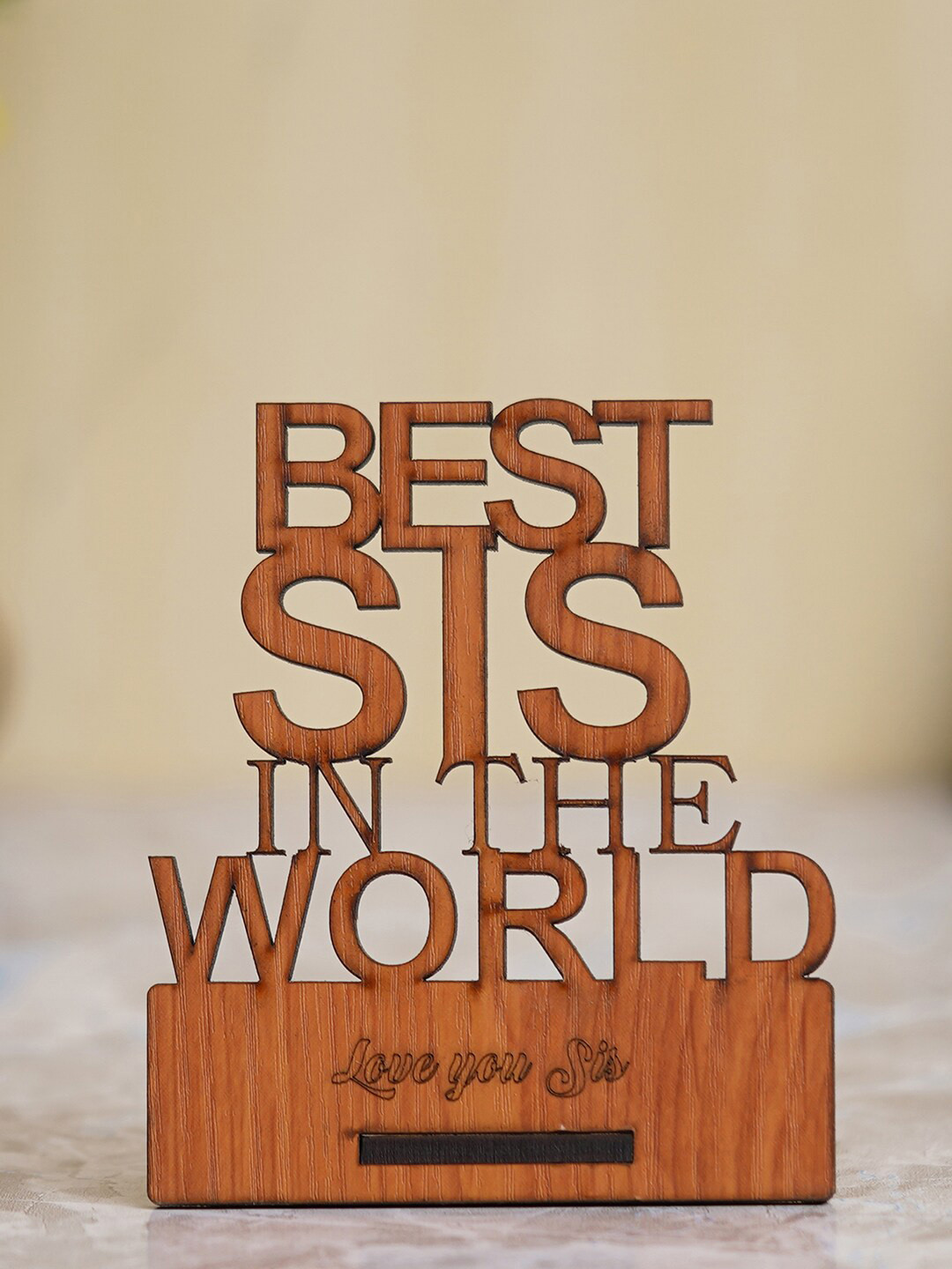 eCraftIndia Best Sister in The World, Love you Sis Brown Wood Natural Living Room Medium Showpiece - 5.9 Inches
