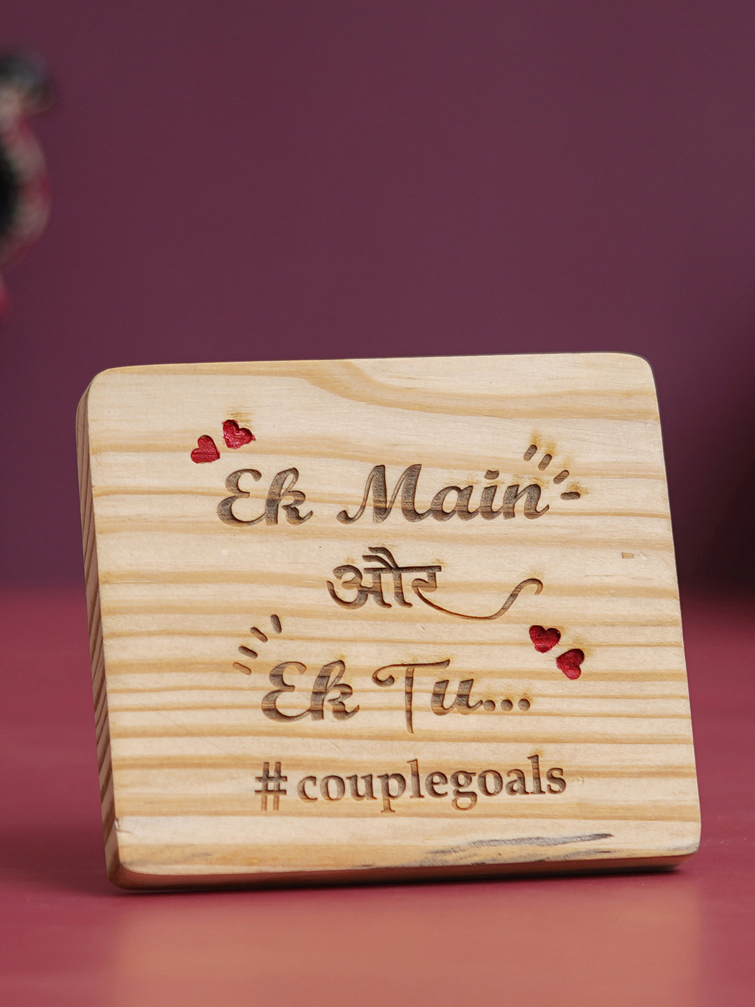 eCraftIndia Brown Wooden Ek Main Aur Ek Tu Decorative Couple Showpiece Gift