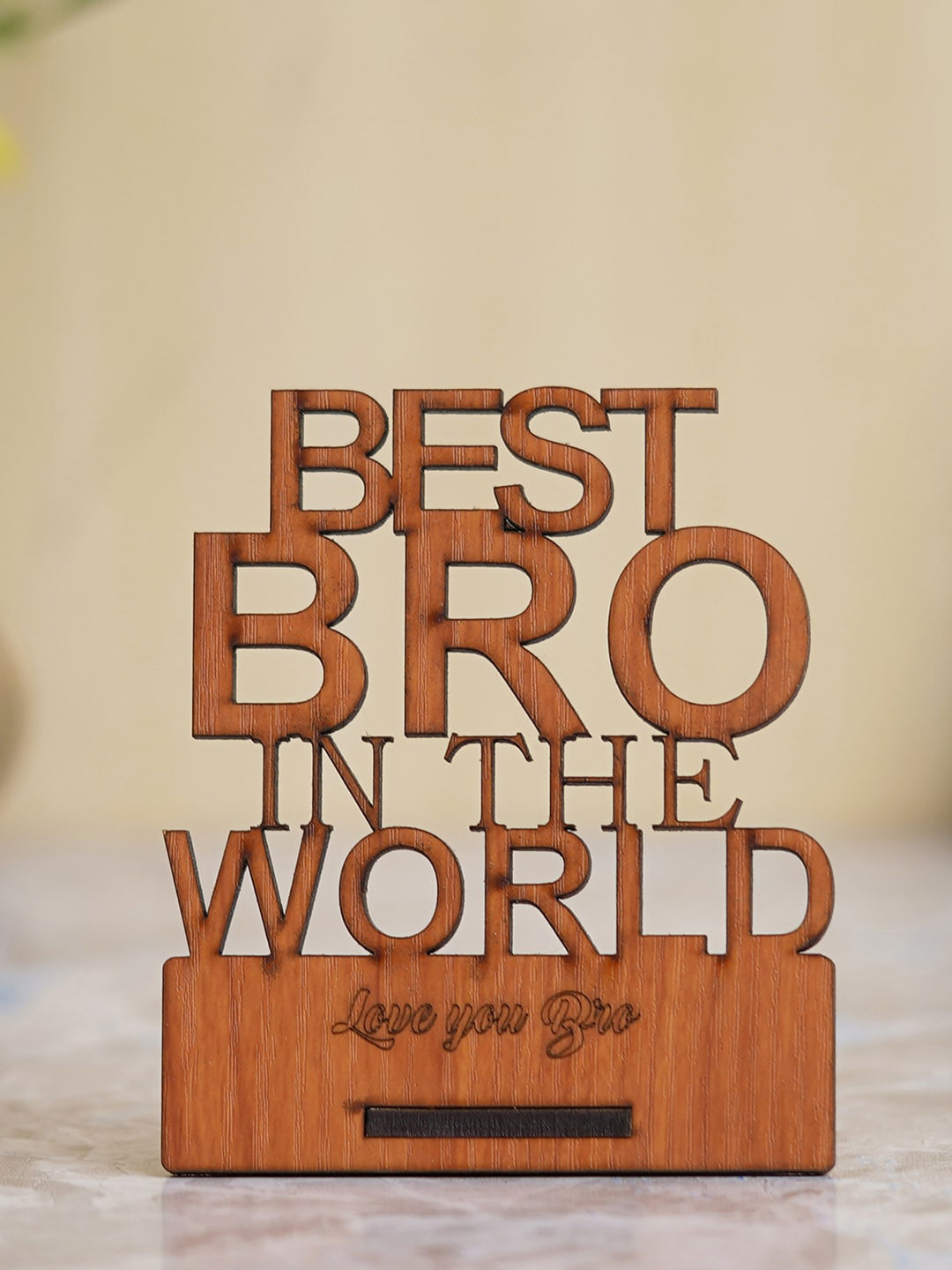 eCraftIndia Best Brother in The World Brown Wood Natural Living Room Medium Showpiece - 4.7 Inches