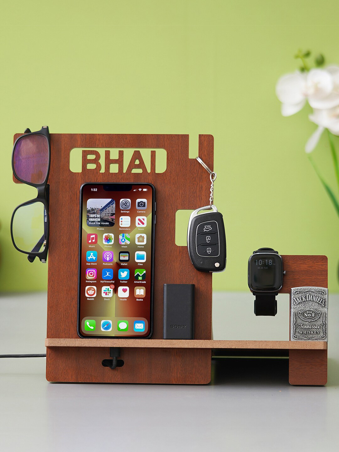 eCraftIndia Brown Bhai Multi Utility Wooden Desk Organizer