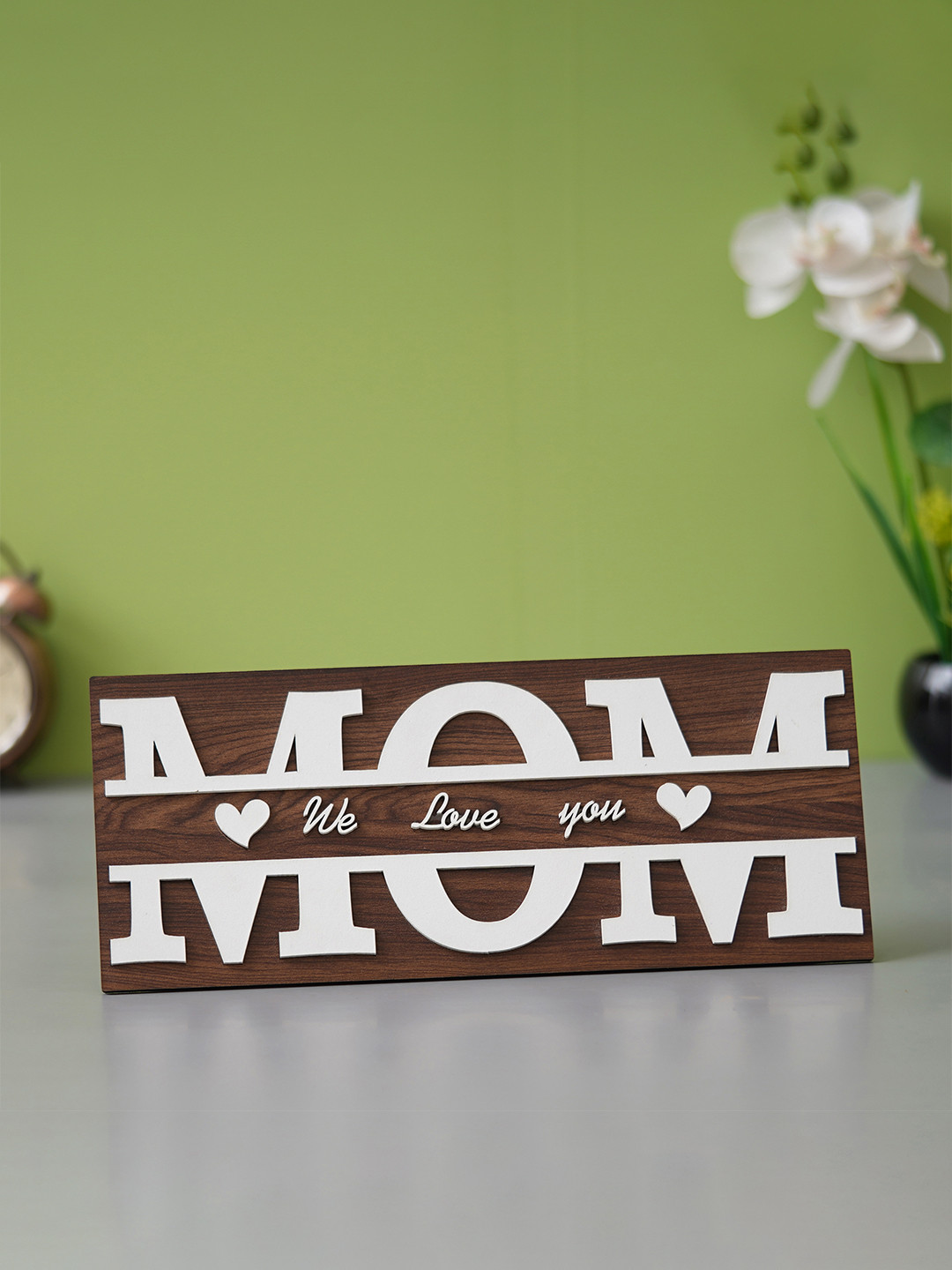 eCraftIndia Mom, We Love You Brown Wood Natural Living Room Medium Showpiece - 5.1 Inches
