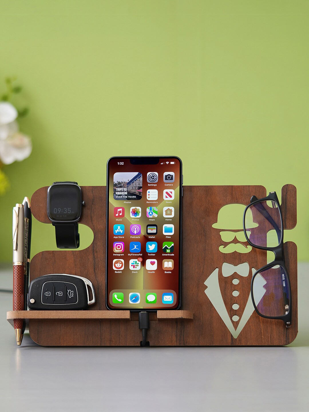 eCraftIndia Brown Multi Utility Wooden Desk Organizer