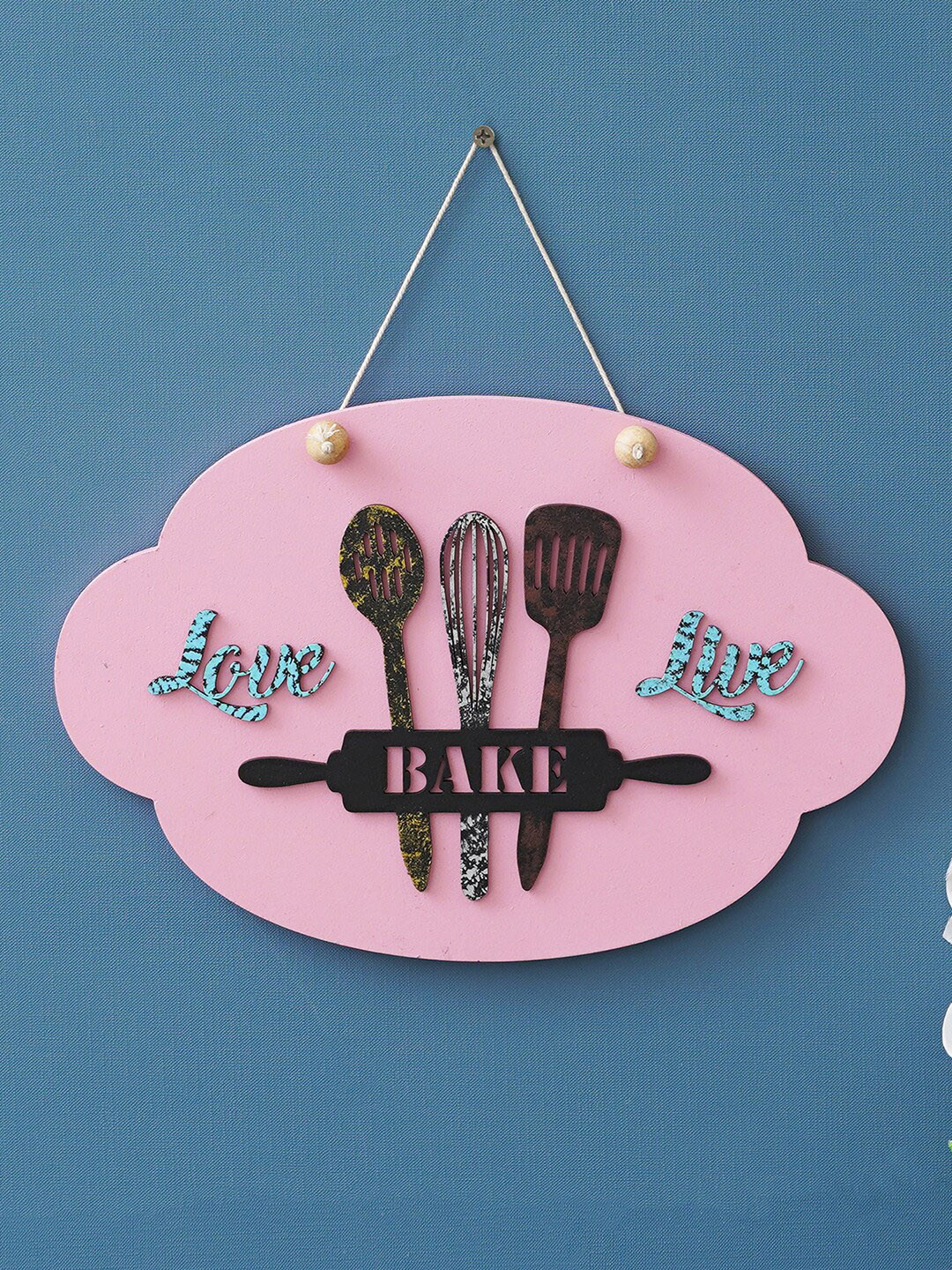 eCraftIndia Love Bake Live Wood Matte Hanging Hall Wall Hangings-7.9In