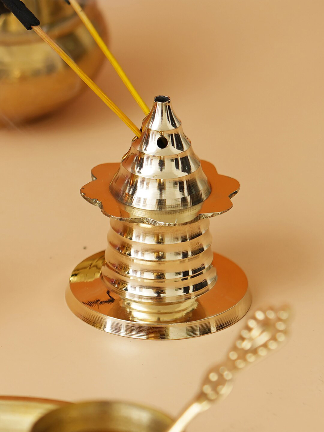 eCraftIndia Yellow Brass Incense Stick Holder
