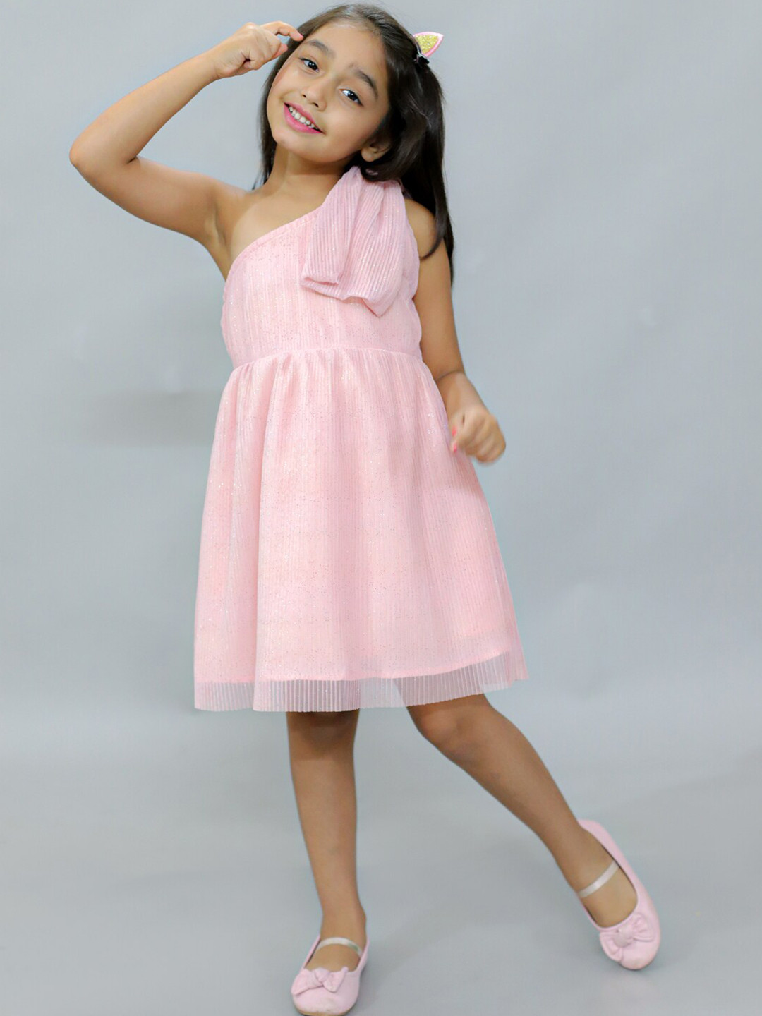 KidsDew One Shoulder Bow Fit & Flare Dress