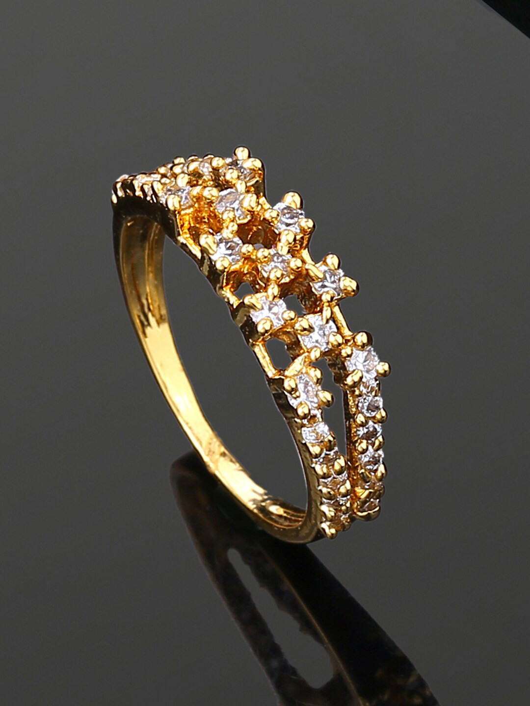 Estele Gold Plated CZ Studded Finger Ring