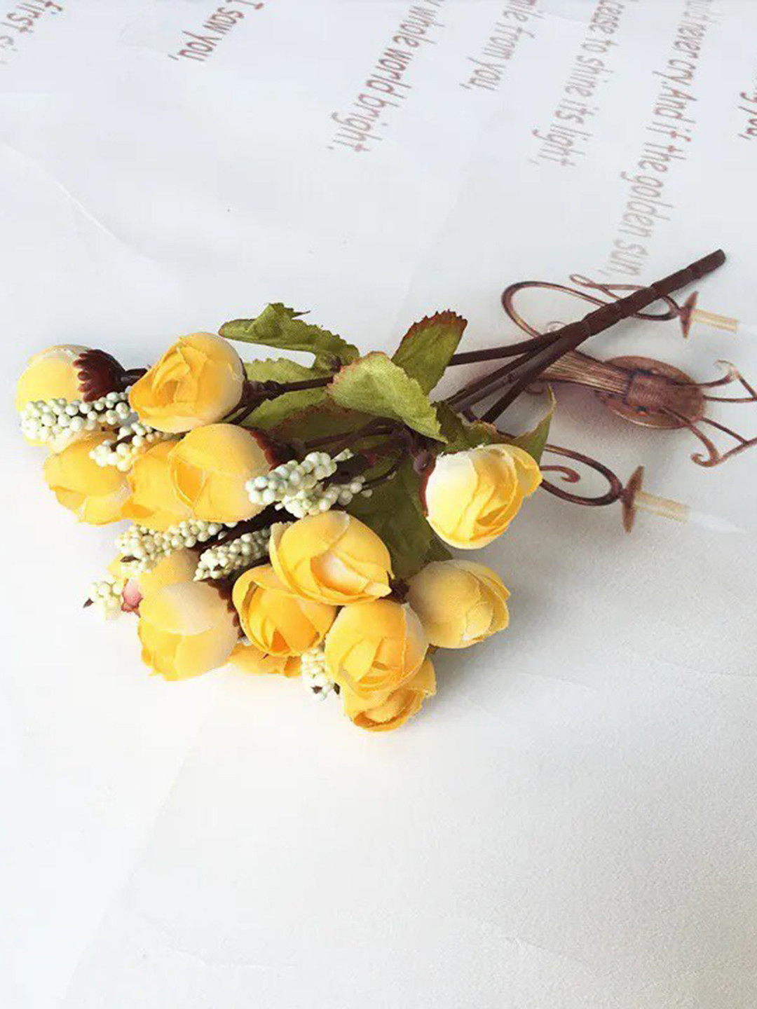 Homesake Yellow 4-Pieces Faux Rose Flower