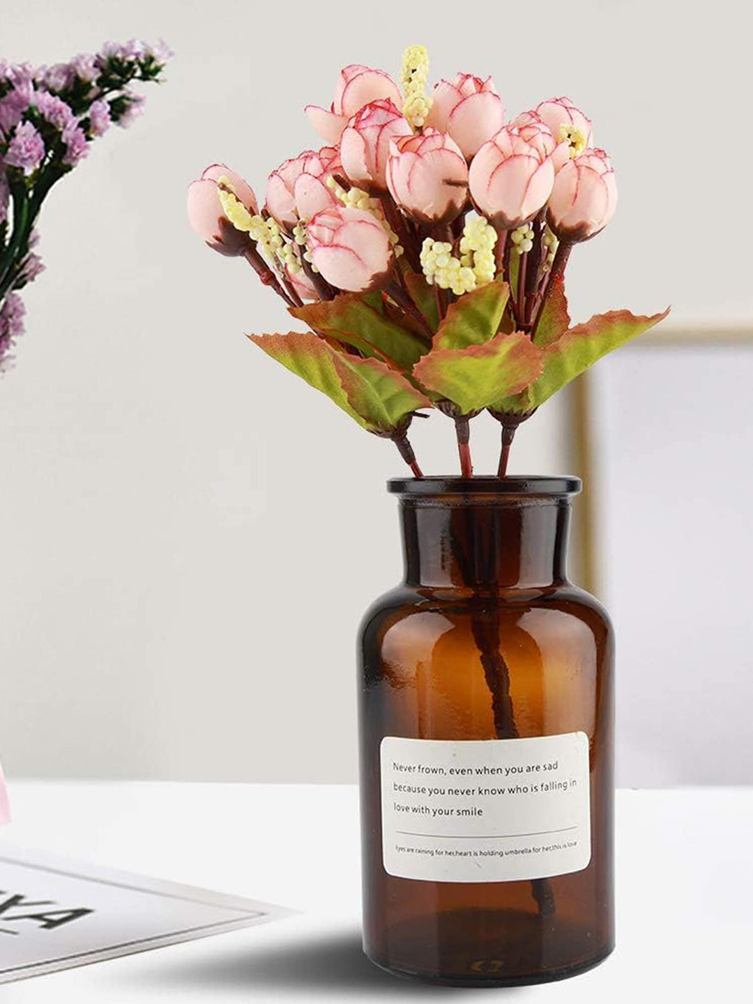 Homesake 4-Pcs Pink UV-Resistant Faux Rose Flower