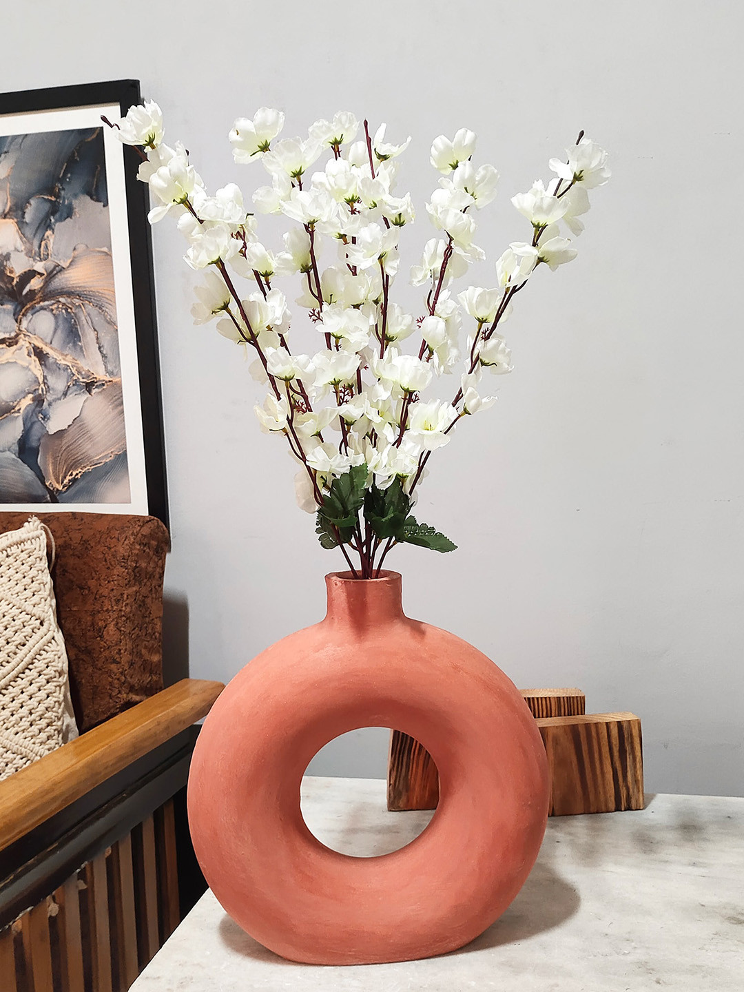 Homesake White & Green 4 Pieces UV-Resistant Faux Blossom Flower