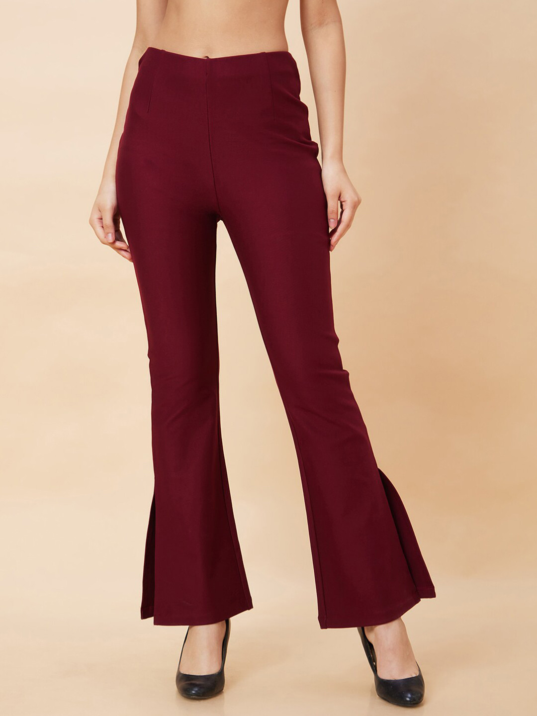 Globus Women High-Rise Slip-On Side Slit Bootcut Treggings